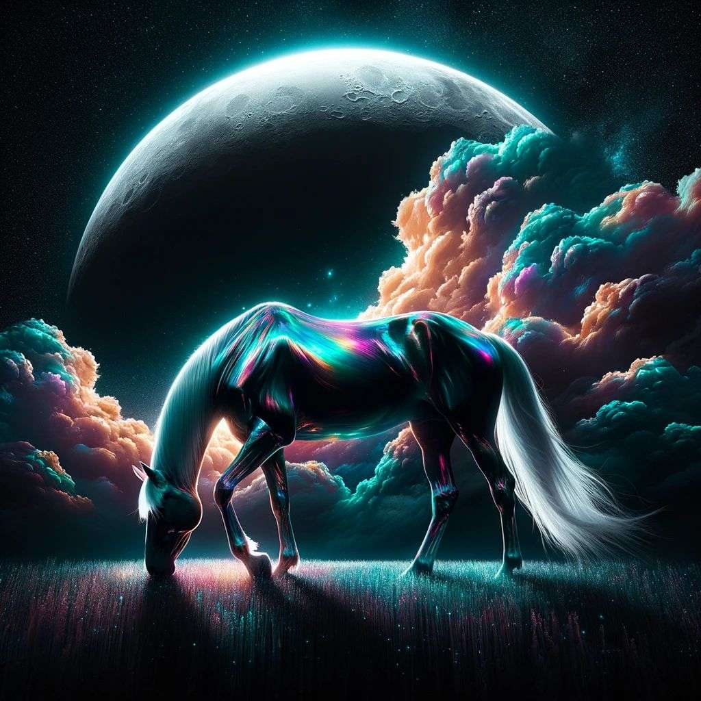 a horse, digital painting, iridescent